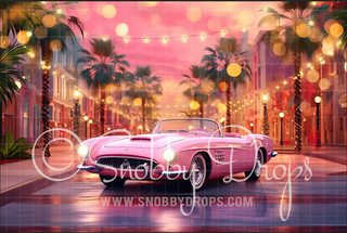 Pink Malibu Sportscar Fabric Backdrop-Fabric Photography Backdrop-Snobby Drops Fabric Backdrops for Photography, Exclusive Designs by Tara Mapes Photography, Enchanted Eye Creations by Tara Mapes, photography backgrounds, photography backdrops, fast shipping, US backdrops, cheap photography backdrops