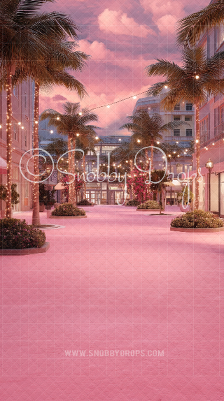 Pink Palms on Beach Christmas Fabric Backdrop Sweep-Fabric Photography Sweep-Snobby Drops Fabric Backdrops for Photography, Exclusive Designs by Tara Mapes Photography, Enchanted Eye Creations by Tara Mapes, photography backgrounds, photography backdrops, fast shipping, US backdrops, cheap photography backdrops