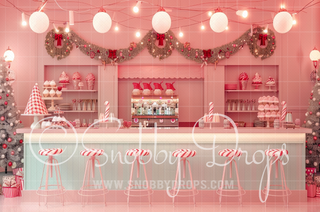 Pink Peppermint Christmas Diner Fabric Backdrop-Fabric Photography Backdrop-Snobby Drops Fabric Backdrops for Photography, Exclusive Designs by Tara Mapes Photography, Enchanted Eye Creations by Tara Mapes, photography backgrounds, photography backdrops, fast shipping, US backdrops, cheap photography backdrops