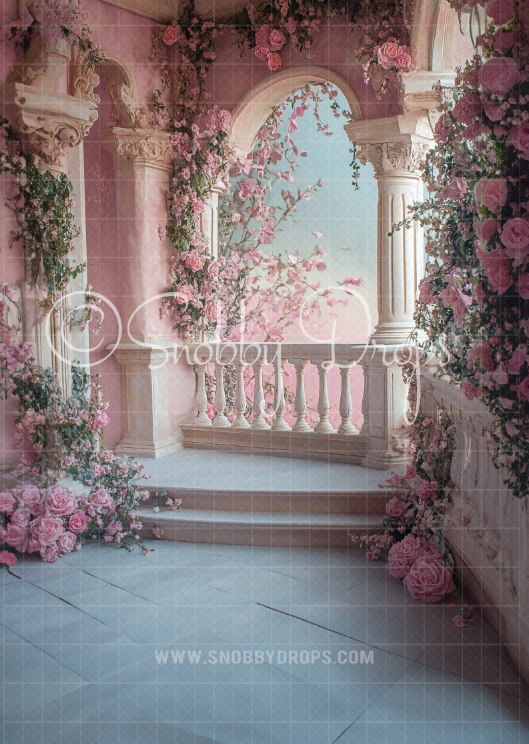 Pink Princess Castle Balcony Path Fabric Backdrop Sweep by Snobby