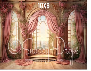 Pink Princess Castle Sitting Room Fabric Backdrop-Fabric Photography Backdrop-Snobby Drops Fabric Backdrops for Photography, Exclusive Designs by Tara Mapes Photography, Enchanted Eye Creations by Tara Mapes, photography backgrounds, photography backdrops, fast shipping, US backdrops, cheap photography backdrops