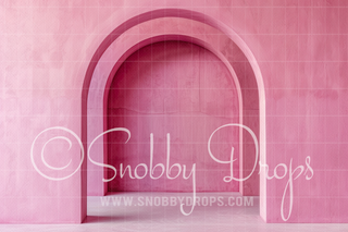 Pink Stucco Arch Fabric Backdrop-Fabric Photography Backdrop-Snobby Drops Fabric Backdrops for Photography, Exclusive Designs by Tara Mapes Photography, Enchanted Eye Creations by Tara Mapes, photography backgrounds, photography backdrops, fast shipping, US backdrops, cheap photography backdrops