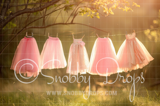 Pink Tutu Clothesline Fabric Backdrop-Fabric Photography Backdrop-Snobby Drops Fabric Backdrops for Photography, Exclusive Designs by Tara Mapes Photography, Enchanted Eye Creations by Tara Mapes, photography backgrounds, photography backdrops, fast shipping, US backdrops, cheap photography backdrops