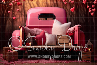 Pink Valentine Truck Valentine Fabric Backdrop-Fabric Photography Backdrop-Snobby Drops Fabric Backdrops for Photography, Exclusive Designs by Tara Mapes Photography, Enchanted Eye Creations by Tara Mapes, photography backgrounds, photography backdrops, fast shipping, US backdrops, cheap photography backdrops