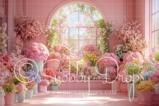 Pink Victorian Room with Flowers Fabric Backdrop-Fabric Photography Backdrop-Snobby Drops Fabric Backdrops for Photography, Exclusive Designs by Tara Mapes Photography, Enchanted Eye Creations by Tara Mapes, photography backgrounds, photography backdrops, fast shipping, US backdrops, cheap photography backdrops