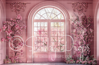 Pink Window with Flowers Fabric Photography Backdrop-Fabric Photography Backdrop-Snobby Drops Fabric Backdrops for Photography, Exclusive Designs by Tara Mapes Photography, Enchanted Eye Creations by Tara Mapes, photography backgrounds, photography backdrops, fast shipping, US backdrops, cheap photography backdrops