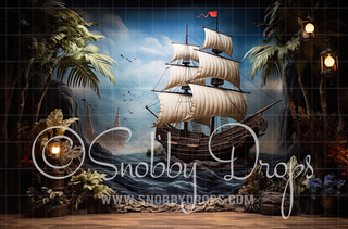 Pirate Ship Studio Fabric Backdrop-Fabric Photography Backdrop-Snobby Drops Fabric Backdrops for Photography, Exclusive Designs by Tara Mapes Photography, Enchanted Eye Creations by Tara Mapes, photography backgrounds, photography backdrops, fast shipping, US backdrops, cheap photography backdrops