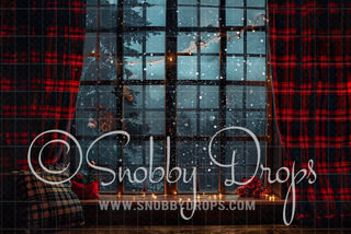 Plaid Christmas Window Fabric Backdrop-Fabric Photography Backdrop-Snobby Drops Fabric Backdrops for Photography, Exclusive Designs by Tara Mapes Photography, Enchanted Eye Creations by Tara Mapes, photography backgrounds, photography backdrops, fast shipping, US backdrops, cheap photography backdrops
