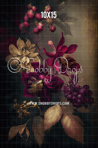 Plum and Beige Floral Fine Art Fabric Backdrop Sweep-Fabric Photography Sweep-Snobby Drops Fabric Backdrops for Photography, Exclusive Designs by Tara Mapes Photography, Enchanted Eye Creations by Tara Mapes, photography backgrounds, photography backdrops, fast shipping, US backdrops, cheap photography backdrops