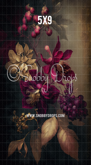 Plum and Beige Floral Fine Art Fabric Backdrop Sweep-Fabric Photography Sweep-Snobby Drops Fabric Backdrops for Photography, Exclusive Designs by Tara Mapes Photography, Enchanted Eye Creations by Tara Mapes, photography backgrounds, photography backdrops, fast shipping, US backdrops, cheap photography backdrops