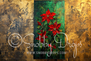 Poinsettias on Gold Skinny-Drop-on-Drop Fine Art Fabric Backdrop-Skinny-Drop-on-Drop Fabric Backdrop-Snobby Drops Fabric Backdrops for Photography, Exclusive Designs by Tara Mapes Photography, Enchanted Eye Creations by Tara Mapes, photography backgrounds, photography backdrops, fast shipping, US backdrops, cheap photography backdrops