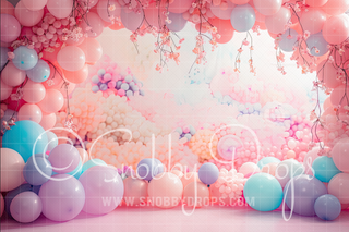 Pretty Flowers and Balloons Fabric Backdrop-Fabric Photography Backdrop-Snobby Drops Fabric Backdrops for Photography, Exclusive Designs by Tara Mapes Photography, Enchanted Eye Creations by Tara Mapes, photography backgrounds, photography backdrops, fast shipping, US backdrops, cheap photography backdrops