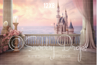 Princess Balcony Castle Fabric Backdrop-Fabric Photography Backdrop-Snobby Drops Fabric Backdrops for Photography, Exclusive Designs by Tara Mapes Photography, Enchanted Eye Creations by Tara Mapes, photography backgrounds, photography backdrops, fast shipping, US backdrops, cheap photography backdrops