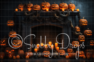 Pumpkin Fireplace Gothic Room Halloween Fabric Backdrop-Fabric Photography Backdrop-Snobby Drops Fabric Backdrops for Photography, Exclusive Designs by Tara Mapes Photography, Enchanted Eye Creations by Tara Mapes, photography backgrounds, photography backdrops, fast shipping, US backdrops, cheap photography backdrops