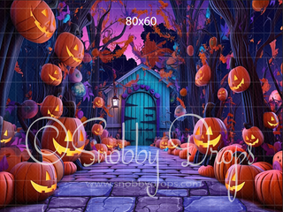 Pumpkin Path Halloween Fabric Backdrop-Fabric Photography Backdrop-Snobby Drops Fabric Backdrops for Photography, Exclusive Designs by Tara Mapes Photography, Enchanted Eye Creations by Tara Mapes, photography backgrounds, photography backdrops, fast shipping, US backdrops, cheap photography backdrops