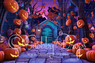 Pumpkin Path Halloween Fabric Backdrop-Fabric Photography Backdrop-Snobby Drops Fabric Backdrops for Photography, Exclusive Designs by Tara Mapes Photography, Enchanted Eye Creations by Tara Mapes, photography backgrounds, photography backdrops, fast shipping, US backdrops, cheap photography backdrops