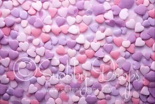 Purple and Pink Candy Hearts Valentine Fabric Backdrop-Fabric Photography Backdrop-Snobby Drops Fabric Backdrops for Photography, Exclusive Designs by Tara Mapes Photography, Enchanted Eye Creations by Tara Mapes, photography backgrounds, photography backdrops, fast shipping, US backdrops, cheap photography backdrops