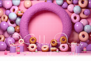 Purple Cakes and Donuts Cake Smash Backdrop-Fabric Photography Backdrop-Snobby Drops Fabric Backdrops for Photography, Exclusive Designs by Tara Mapes Photography, Enchanted Eye Creations by Tara Mapes, photography backgrounds, photography backdrops, fast shipping, US backdrops, cheap photography backdrops