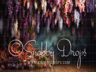 Purple Cascading Flowers Wisteria Fabric Backdrop-Fabric Photography Backdrop-Snobby Drops Fabric Backdrops for Photography, Exclusive Designs by Tara Mapes Photography, Enchanted Eye Creations by Tara Mapes, photography backgrounds, photography backdrops, fast shipping, US backdrops, cheap photography backdrops