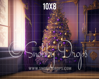 Purple Christmas Room Fabric Backdrop-Fabric Photography Backdrop-Snobby Drops Fabric Backdrops for Photography, Exclusive Designs by Tara Mapes Photography, Enchanted Eye Creations by Tara Mapes, photography backgrounds, photography backdrops, fast shipping, US backdrops, cheap photography backdrops