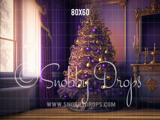 Purple Christmas Room Fabric Backdrop-Fabric Photography Backdrop-Snobby Drops Fabric Backdrops for Photography, Exclusive Designs by Tara Mapes Photography, Enchanted Eye Creations by Tara Mapes, photography backgrounds, photography backdrops, fast shipping, US backdrops, cheap photography backdrops