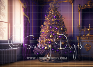 Purple Christmas Room Fabric Backdrop-Fabric Photography Backdrop-Snobby Drops Fabric Backdrops for Photography, Exclusive Designs by Tara Mapes Photography, Enchanted Eye Creations by Tara Mapes, photography backgrounds, photography backdrops, fast shipping, US backdrops, cheap photography backdrops