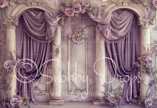 Purple Curtains and Pillars Fabric Backdrop-Fabric Photography Backdrop-Snobby Drops Fabric Backdrops for Photography, Exclusive Designs by Tara Mapes Photography, Enchanted Eye Creations by Tara Mapes, photography backgrounds, photography backdrops, fast shipping, US backdrops, cheap photography backdrops