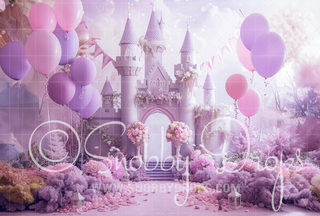 Purple Princess Castle Fabric Photography Backdrop-Fabric Photography Backdrop-Snobby Drops Fabric Backdrops for Photography, Exclusive Designs by Tara Mapes Photography, Enchanted Eye Creations by Tara Mapes, photography backgrounds, photography backdrops, fast shipping, US backdrops, cheap photography backdrops