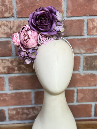 Purples and Plums FlowerFall Headpiece-Accessories-Snobby Drops Fabric Backdrops for Photography, Exclusive Designs by Tara Mapes Photography, Enchanted Eye Creations by Tara Mapes, photography backgrounds, photography backdrops, fast shipping, US backdrops, cheap photography backdrops