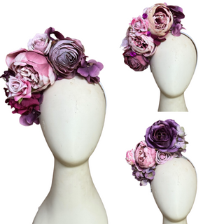 Purples and Plums FlowerFall Headpiece-Accessories-Snobby Drops Fabric Backdrops for Photography, Exclusive Designs by Tara Mapes Photography, Enchanted Eye Creations by Tara Mapes, photography backgrounds, photography backdrops, fast shipping, US backdrops, cheap photography backdrops