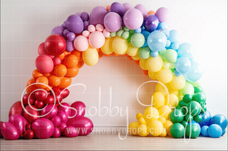 Rainbow Balloon Arch Fabric Backdrop-Fabric Photography Backdrop-Snobby Drops Fabric Backdrops for Photography, Exclusive Designs by Tara Mapes Photography, Enchanted Eye Creations by Tara Mapes, photography backgrounds, photography backdrops, fast shipping, US backdrops, cheap photography backdrops