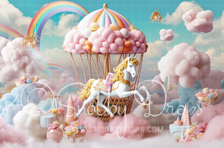 Rainbow Carousel Horse Cake Smash Fabric Backdrop-Fabric Photography Backdrop-Snobby Drops Fabric Backdrops for Photography, Exclusive Designs by Tara Mapes Photography, Enchanted Eye Creations by Tara Mapes, photography backgrounds, photography backdrops, fast shipping, US backdrops, cheap photography backdrops