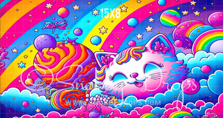 Rainbow Cat Psychedelic Fabric Backdrop-Fabric Photography Backdrop-Snobby Drops Fabric Backdrops for Photography, Exclusive Designs by Tara Mapes Photography, Enchanted Eye Creations by Tara Mapes, photography backgrounds, photography backdrops, fast shipping, US backdrops, cheap photography backdrops