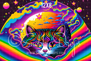 Rainbow Cat Psychedelic Fabric Backdrop-Fabric Photography Backdrop-Snobby Drops Fabric Backdrops for Photography, Exclusive Designs by Tara Mapes Photography, Enchanted Eye Creations by Tara Mapes, photography backgrounds, photography backdrops, fast shipping, US backdrops, cheap photography backdrops