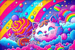 Rainbow Cat Psychedelic Fabric Backdrop-Fabric Photography Backdrop-Snobby Drops Fabric Backdrops for Photography, Exclusive Designs by Tara Mapes Photography, Enchanted Eye Creations by Tara Mapes, photography backgrounds, photography backdrops, fast shipping, US backdrops, cheap photography backdrops