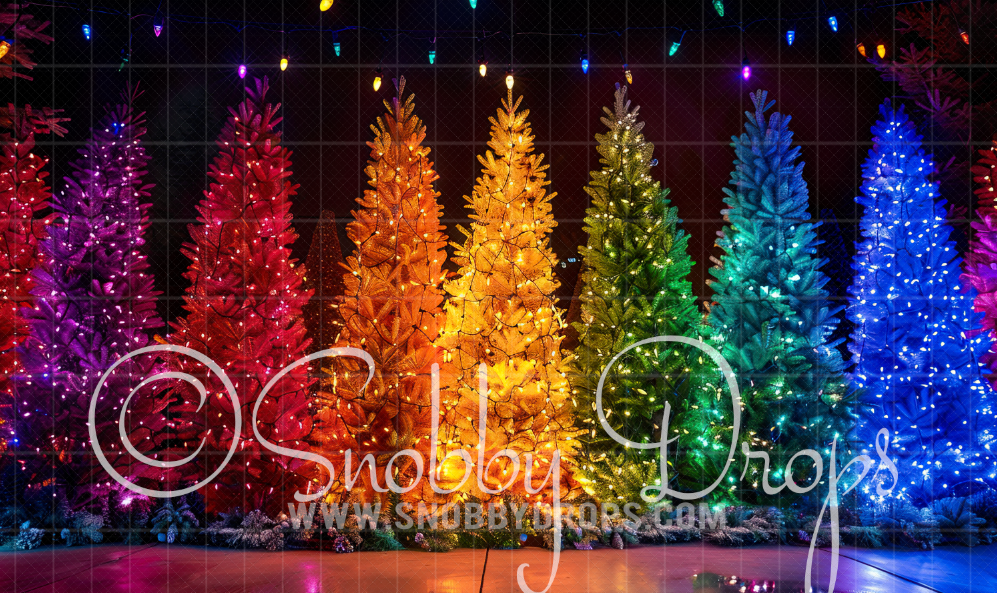 Rainbow Christmas Trees Fabric Backdrop MR16 exclusive at Snobby Drops