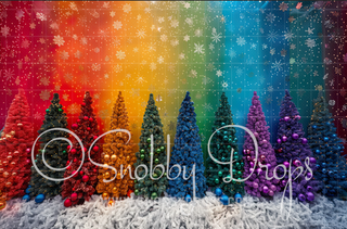 Rainbow Christmas Trees Fabric Backdrop-Fabric Photography Backdrop-Snobby Drops Fabric Backdrops for Photography, Exclusive Designs by Tara Mapes Photography, Enchanted Eye Creations by Tara Mapes, photography backgrounds, photography backdrops, fast shipping, US backdrops, cheap photography backdrops