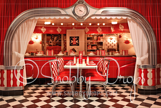 Red 50s Diner Fabric Backdrop-Fabric Photography Backdrop-Snobby Drops Fabric Backdrops for Photography, Exclusive Designs by Tara Mapes Photography, Enchanted Eye Creations by Tara Mapes, photography backgrounds, photography backdrops, fast shipping, US backdrops, cheap photography backdrops