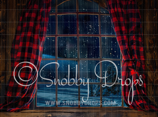 Red and Black Plaid Christmas Window Fabric Backdrop-Fabric Photography Backdrop-Snobby Drops Fabric Backdrops for Photography, Exclusive Designs by Tara Mapes Photography, Enchanted Eye Creations by Tara Mapes, photography backgrounds, photography backdrops, fast shipping, US backdrops, cheap photography backdrops
