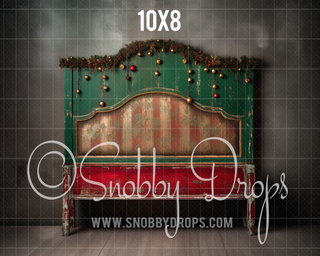 Red and Green Shabby Chic Christmas Bed Headboard Fabric Backdrop-Fabric Photography Backdrop-Snobby Drops Fabric Backdrops for Photography, Exclusive Designs by Tara Mapes Photography, Enchanted Eye Creations by Tara Mapes, photography backgrounds, photography backdrops, fast shipping, US backdrops, cheap photography backdrops