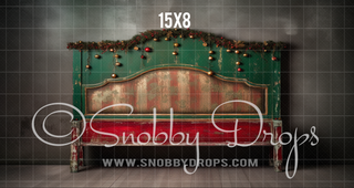 Red and Green Shabby Chic Christmas Bed Headboard Fabric Backdrop-Fabric Photography Backdrop-Snobby Drops Fabric Backdrops for Photography, Exclusive Designs by Tara Mapes Photography, Enchanted Eye Creations by Tara Mapes, photography backgrounds, photography backdrops, fast shipping, US backdrops, cheap photography backdrops