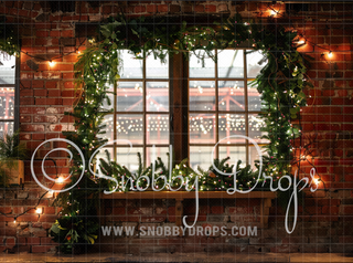 Red Brick and Garland Christmas 3 Piece Room Set-Photography Backdrop 3P Room Set-Snobby Drops Fabric Backdrops for Photography, Exclusive Designs by Tara Mapes Photography, Enchanted Eye Creations by Tara Mapes, photography backgrounds, photography backdrops, fast shipping, US backdrops, cheap photography backdrops