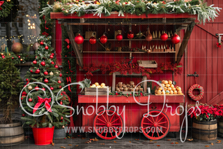 Red Christmas Cocoa Cart Fabric Backdrop-Fabric Photography Backdrop-Snobby Drops Fabric Backdrops for Photography, Exclusive Designs by Tara Mapes Photography, Enchanted Eye Creations by Tara Mapes, photography backgrounds, photography backdrops, fast shipping, US backdrops, cheap photography backdrops