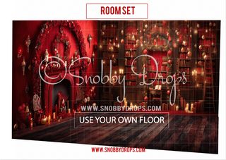 Red Christmas Reading Room 2-Piece Fabric Room Set-Photography Backdrop 2P Room Set-Snobby Drops Fabric Backdrops for Photography, Exclusive Designs by Tara Mapes Photography, Enchanted Eye Creations by Tara Mapes, photography backgrounds, photography backdrops, fast shipping, US backdrops, cheap photography backdrops