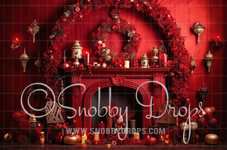 Red Christmas Reading Room 3 Piece Room Set-Photography Backdrop 3P Room Set-Snobby Drops Fabric Backdrops for Photography, Exclusive Designs by Tara Mapes Photography, Enchanted Eye Creations by Tara Mapes, photography backgrounds, photography backdrops, fast shipping, US backdrops, cheap photography backdrops