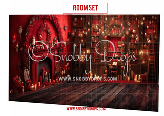 Red Christmas Reading Room 3 Piece Room Set-Photography Backdrop 3P Room Set-Snobby Drops Fabric Backdrops for Photography, Exclusive Designs by Tara Mapes Photography, Enchanted Eye Creations by Tara Mapes, photography backgrounds, photography backdrops, fast shipping, US backdrops, cheap photography backdrops