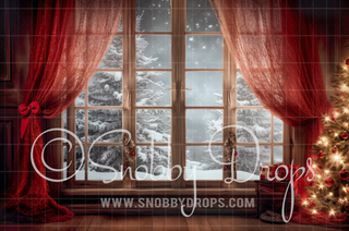 Red Christmas Window Fabric Backdrop | Nostalgia Collection-Fabric Photography Backdrop-Snobby Drops Fabric Backdrops for Photography, Exclusive Designs by Tara Mapes Photography, Enchanted Eye Creations by Tara Mapes, photography backgrounds, photography backdrops, fast shipping, US backdrops, cheap photography backdrops