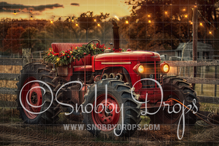 Red Country Christmas Tractor Fabric Photography Backdrop-Fabric Photography Backdrop-Snobby Drops Fabric Backdrops for Photography, Exclusive Designs by Tara Mapes Photography, Enchanted Eye Creations by Tara Mapes, photography backgrounds, photography backdrops, fast shipping, US backdrops, cheap photography backdrops