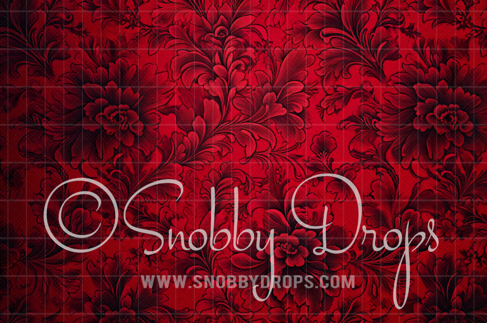 Snobby Red Floral Vintage Wallpaper Fabric Backdrop by Snobby Drops