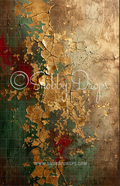 Red Green and Gold Foil Painterly Fine Art Fabric Backdrop Sweep ...